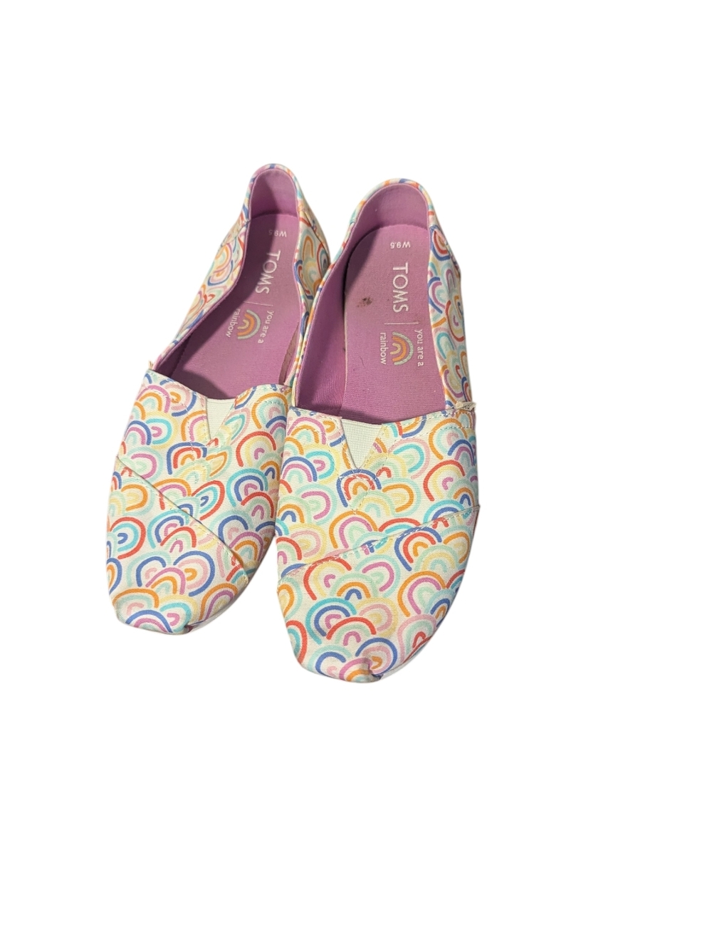 TOMS Canvas Slip-Ons with Pastel Rainbow Pattern - Pink Lining
